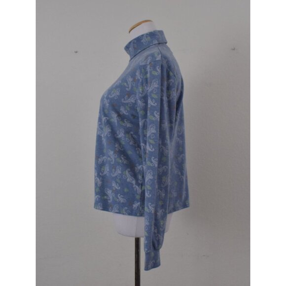 Vintage 00s Blue Paisley Floral Turtle Neck Cotton/Poly‎ shirt | size XL - Picture 2 of 10
